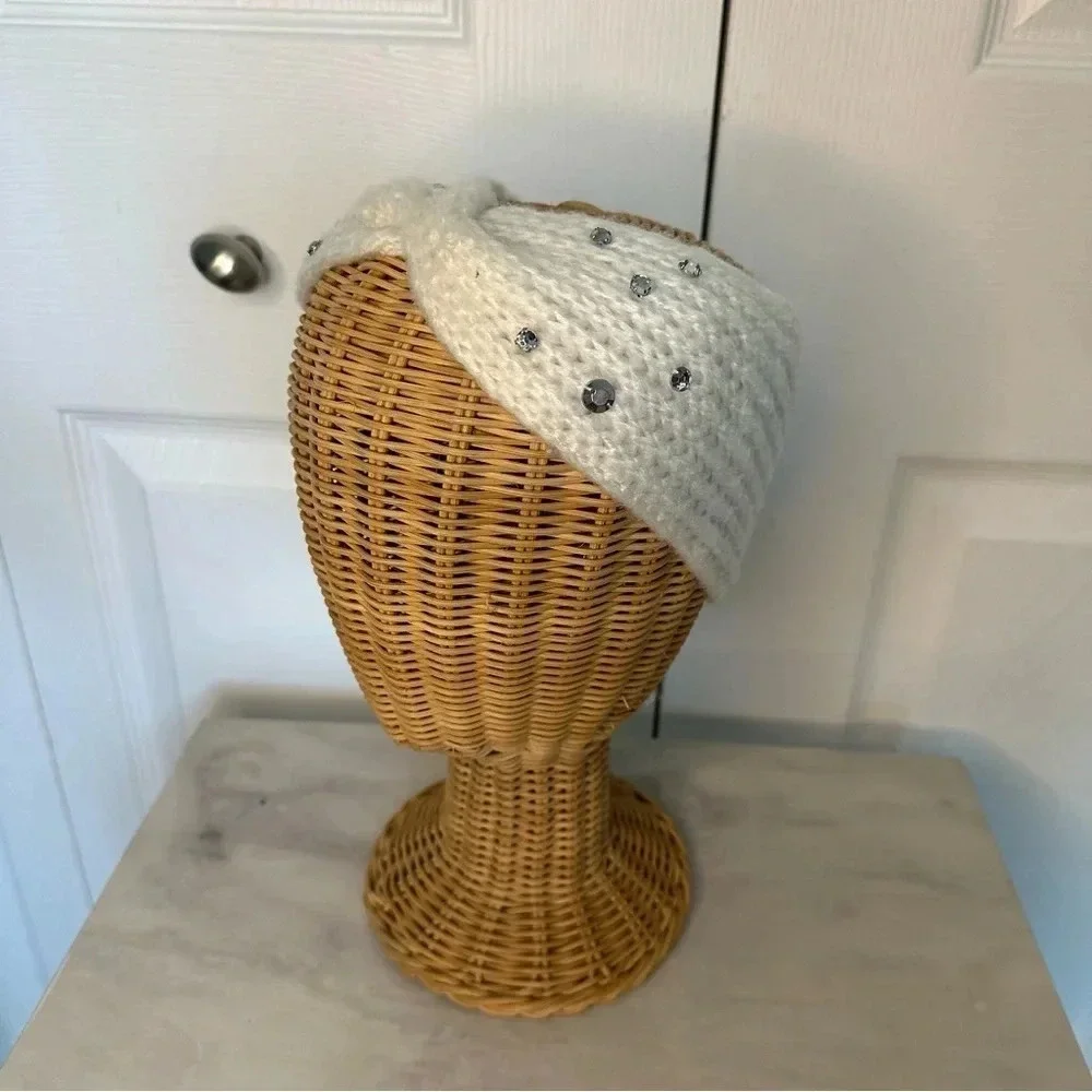 Old Navy Ivory Studded Rhinestone Knit Headband